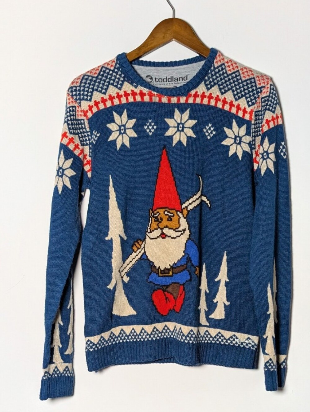 Toddland Ski Gnome Men's Knit Sweater Ugly‎ Christmas Nostalgia Size Medium Wool